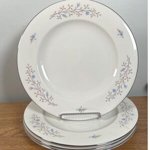 Syracuse China Inspiration Dinner Plates Blue Floral Platinum Trim MCM Set of 4
